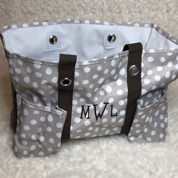 Thirty-One tote bag. Tan with white dots - Picture 1 of 7